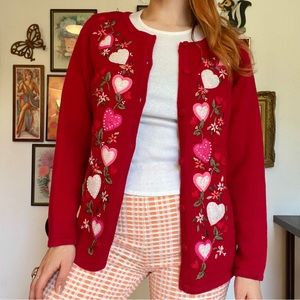 Vintage 90s embroidered heart cardigan